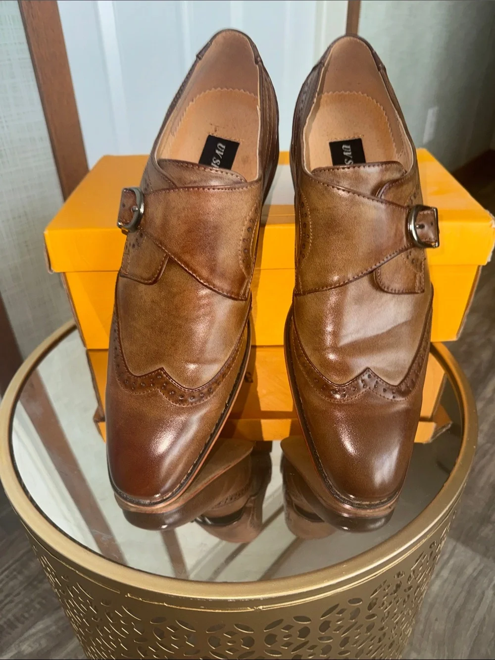 Classic Brown Leather Single Monk Strap Derby with Wingtip Brogue